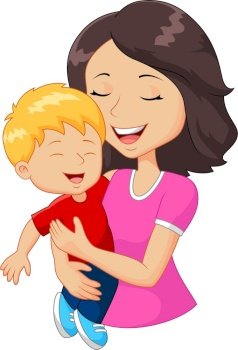 Cartoon happy family mother holding son vector image