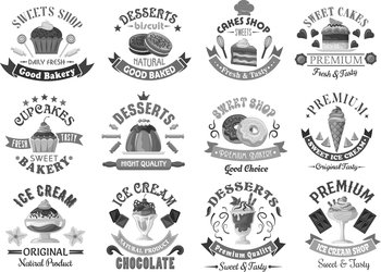 Bakery menu template desserts and cakes icons set vector image