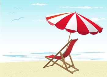 Beach chairs and umbrella vector image