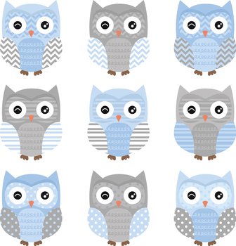 Blue and grey cute owl collections vector image