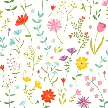 Cute seamless floral pattern with spring flowers vector image