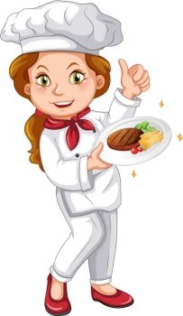 Female chef holding signature dish vector image