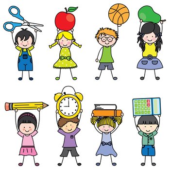 Children with school objects vector image