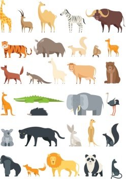 Flat african jungle and forest animals cute vector image