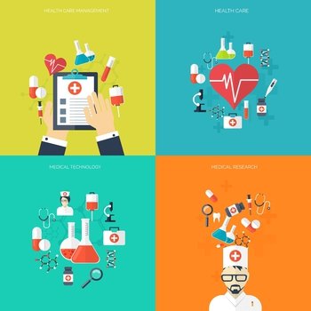 Flat health care and medical research background vector image