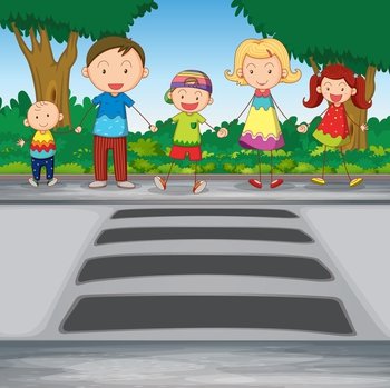 Family crossing road vector image
