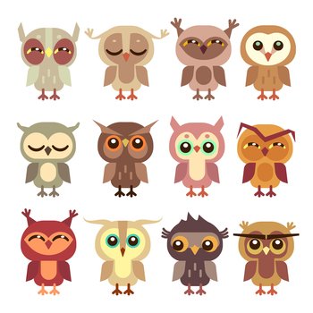 Funny cartoon owls set vector image