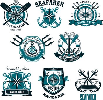Nautical heraldic icons of marine seafarer vector image