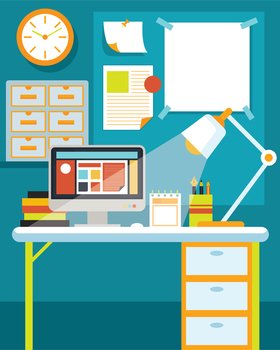 Office room with desk and supplies vector image