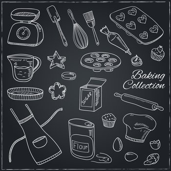 Set of baking tools hand drawn collection vector image