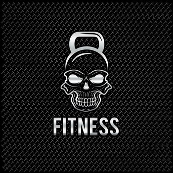 Silver skull in the form of kettlebell fitness vector image