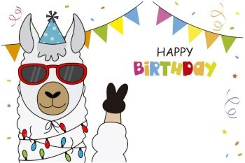 Llama with glasses and party hat vector image