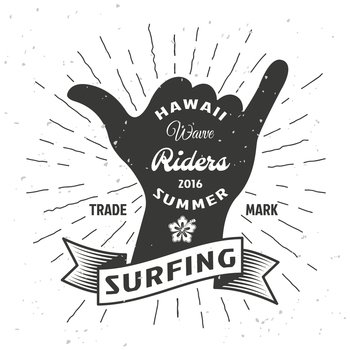Surfing hand poster vector image