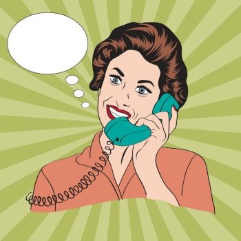 Popart comic retro woman talking by phone vector image