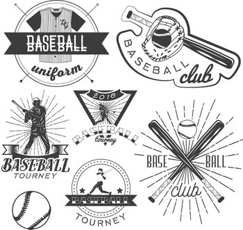 Set of baseball labels in vintage style vector image