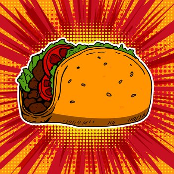 Taco on pop art style background vector image