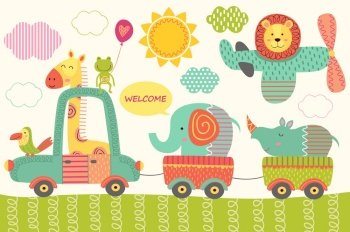 Train with baby jungle animals vector image