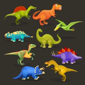 Various dinosaurs set of jurassic period funny vector image