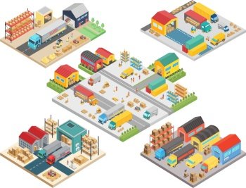 Warehouse isometric concept with workers vector image
