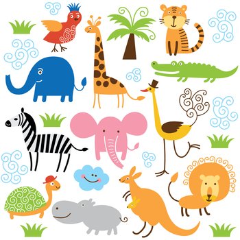 Set of cute tropical animals vector image