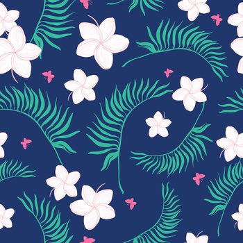 Tropical navy and pink flowers seamless pattern vector image