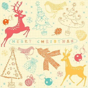 Vintage christmas deer pattern card vector image