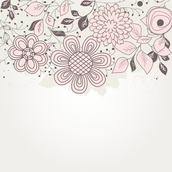 Vintage floral card with handdrawn flowers vector image