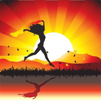 Woman sunset nature vector image