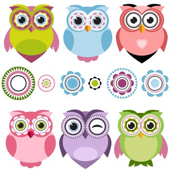 Cute cartoon owls set vector image