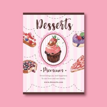 Dessert poster design with cupcake cheesecake Vector Image