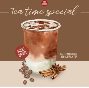 Bubble milk tea coffee with cinnamon promotion ad Vector Image