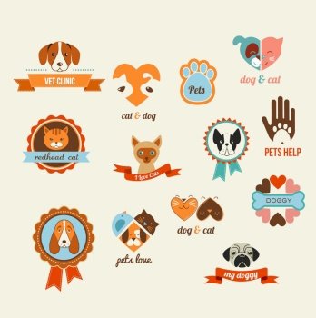 Pets icons - cats and dogs elements vector image
