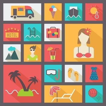 Summer and vacation icons set flat design vector image