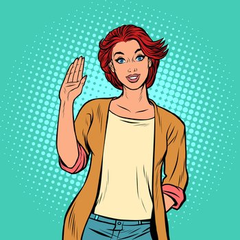 Young woman gesture hello vector image