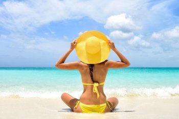 Summer beach vacation woman enjoying sun holiday