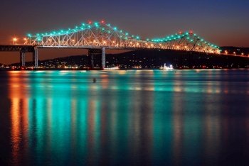 The Tappan Zee Bridge Reflects in the Hudson River