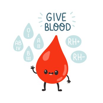 Blood donor, cute blood drop and lettering. Hand drawn Vector illustrations. Donate Blood, Health Care Concept