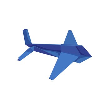 blue origami paper airplane. Small airplane made of paper, flies