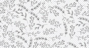 Elegant seamless pattern with plants and herbs. Leaves seamless pattern. Botanical seamless pattern. Floral background. Hand drawn vector illustration
