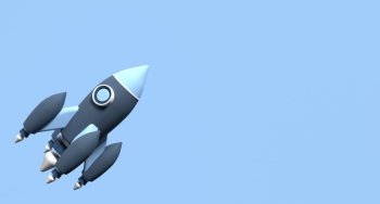 3d render rocket cartoon. 3d space rocket icon. Spaceship icon. 3d render of rocket on blue background. 3d render illustration