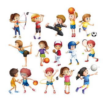joyful children sport cartoon set vector art