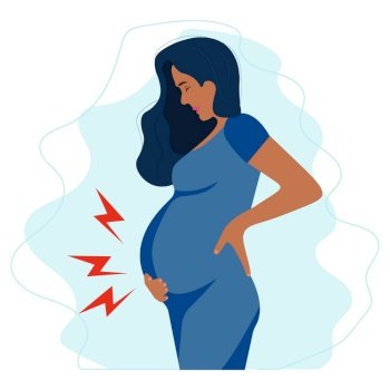 Worried Pregnant black woman experiences backache discomfort. Spinal discomfort.Pregnant woman suffering from lower back pain. Pregnancy symptoms, motherhood, Health problem concept.