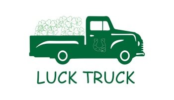 Green vintage pickup. St. Patrick’s day retro truck delivers shamrocks.   Template for banner, poster, flyer, postcard. Vector illustration
