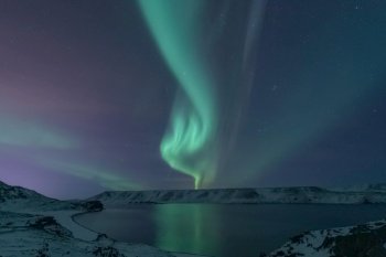 aurora borealis lake snow aurora