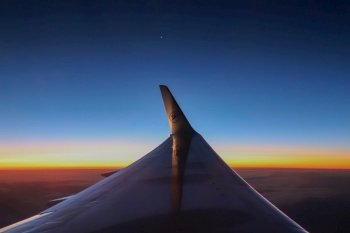 airplane sunset flight wing flying