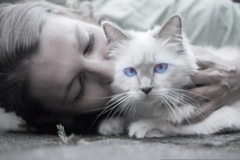 cat woman blue eyes portrait