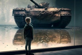 The child is standing near the tank. Neural network AI generated art. The child is standing near the tank. Neural network AI generated