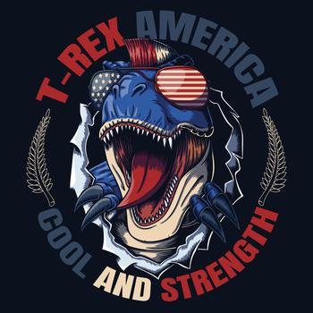 T rex cool wearing accessories america flag vector illustration for your company or brand