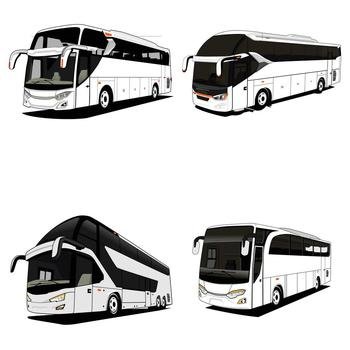 Inter city bus transportation in Indonesia with different models. Vector illustration.