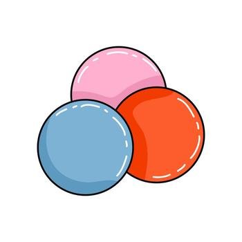 Three chewing gum balls. Flat vector illustration in cartoon style isolated on white background.
